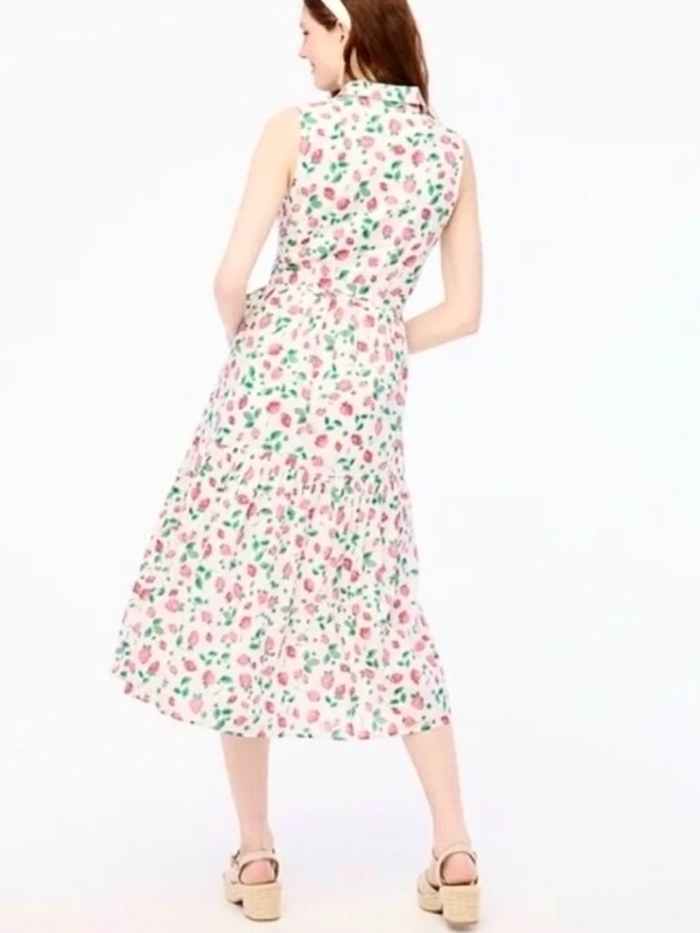 J. Crew Strawberry Print Sleeveless Midi Cotton Shirt Dress Button A Line 6P - Picture 3 of 11